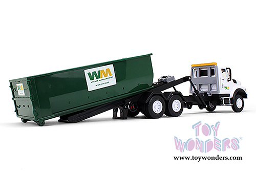 First Gear Waste Management - Plastic International WorkStar with Roll-Off Container Including Lights & Sounds (1/24 scale diecast model car, White/Green) 70-0580