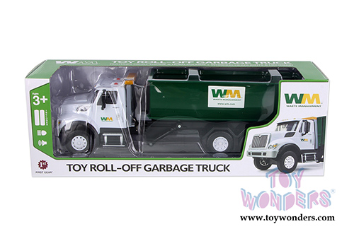 First Gear Waste Management - Plastic International WorkStar with Roll-Off Container Including Lights & Sounds (1/24 scale diecast model car, White/Green) 70-0580