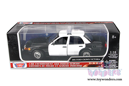 Motormax - Ford Crown Victoria Undecorated Police Hard Top (2001, 1/18 scale diecast model car, Black & White) 73516