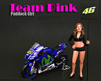 Show product details for American Diorama Figurine - Team Pink Paddock Girl (1/18 scale, Black w/Pink) 77437