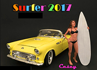 Show product details for American Diorama Figurine - Surfer 2017 Casey Figure w/ Surfboard (1/18 scale, Black) 77439