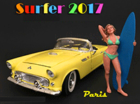 Show product details for American Diorama Figurine - Surfer 2017 Paris Figure w/ Surfboard (1/18 scale, Green) 77440