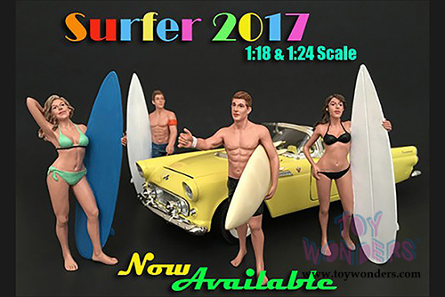 American Diorama Figurine - Surfer 2017 Paris Figure w/ Surfboard (1/18 scale, Green) 77440