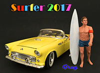 Show product details for American Diorama Figurine - Surfer 2017 Greg Figure w/ Surfboard (1/18 scale, Blue) 77441