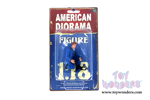 American Diorama Figurine - Mechanic Tony Inflating Tire (1/18 scale, Blue) 77446