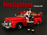 Show product details for American Diorama Figurine - Firefighter | Saving Life (1/18 scale, Black/Yellow) 77460