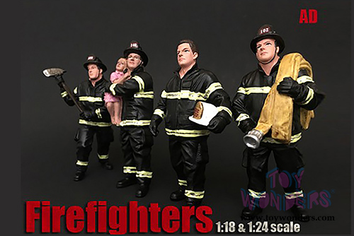 American Diorama Figurine - Firefighter | Holding Axe (1/18 scale, Black/Yellow) 77461