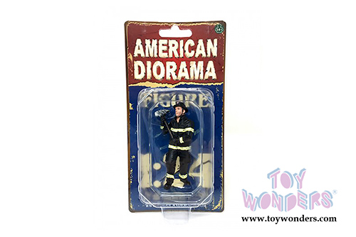 American Diorama Figurine - Firefighter | Holding Axe (1/24 scale, Black/Yellow) 77511