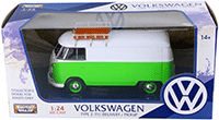 Show product details for Motormax - Volkswagen Type 2 (T1) Delivery Van with Roof Rack (1/24 scale diecast model car, Green/White) 79551WTGRN