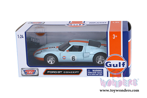 Motormax - Ford GT Concept #6 Gulf Oil (1/24 scale diecast model car, Light Blue/Orange) 79641