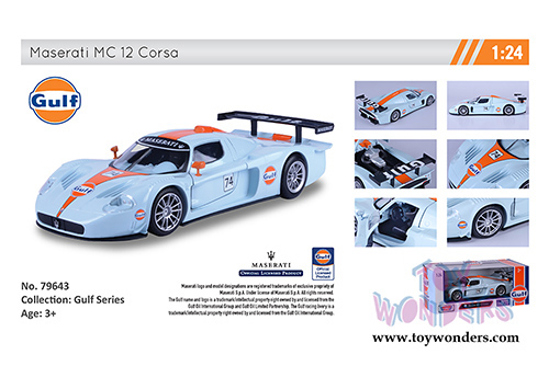 Motormax - Maserati MC 12 Corsa Gulf Oil (1/24 scale diecast model car, Light Blue/Orange) 79643