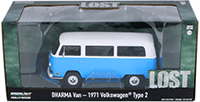Show product details for Greenlight Hollywood - LOST Dharma Van Volkswagen® Type 2 (1971, 1/24 scale diecast model car, Blue/White) 84033