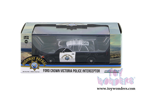 Greenlight - Ford Crown Victoria Police Interceptor Car California Highway Patrol (2008, 1/43 scale diecast model car, Black w/White) 86086
