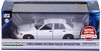 Show product details for Greenlight - Ford Crown Victoria Police Interceptor (1/43 scale diecast model car, White) 86095