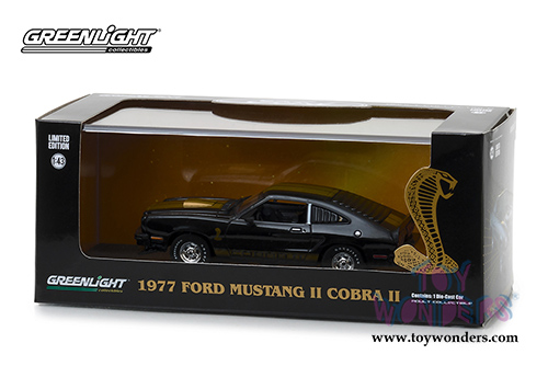 Greenlight - Ford Mustang II Cobra II Hard Top (1977, 1/43 scale diecast model car, Black w/ Gold Stripes) 86319