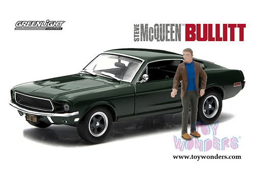 Greenlight - Bullitt Steve McQueen's Ford Mustang GT Fastback with Steve Mcqueen Figurine (1968, 1/43 scale diecast model car, Green) 86433