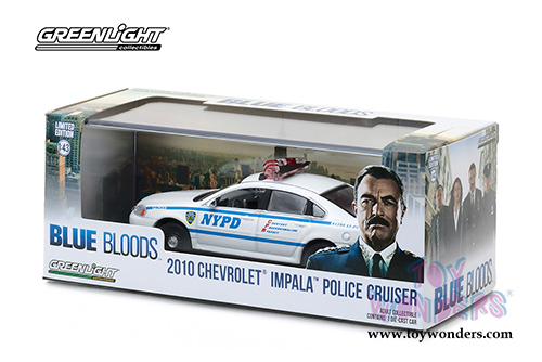 Greenlight Hollywood - Blue Bloods - Chevrolet® Impala™ New York City Police Dept (NYPD) (2010, 1/43 scale diecast model car, White/Blue) 86509