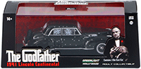 Show product details for Greenlight Hollywood - The Godfather Lincoln Continental with Bullet Hole Damage Hard Top (1941, 1/43 scale diecast model car, Black) 86511
