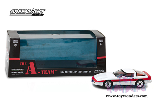 Greenlight Hollywood - The A-Team™ Chevrolet® Corvette® C4 Hard Top (1984, 1/43 scale diecast model car, White/Red stripes) 86517
