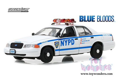 Greenlight Hollywood - Blue Bloods Ford Crown Victoria Interceptor - New York City Police Dept (NYPD) (2001, 1/43 scale diecast model car, White/Blue) 86519