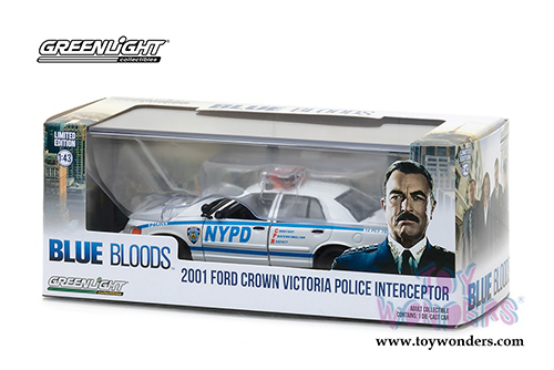 Greenlight Hollywood - Blue Bloods Ford Crown Victoria Interceptor - New York City Police Dept (NYPD) (2001, 1/43 scale diecast model car, White/Blue) 86519