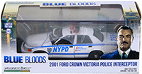 Show product details for Greenlight Hollywood - Blue Bloods Ford Crown Victoria Interceptor - New York City Police Dept (NYPD) (2001, 1/43 scale diecast model car, White/Blue) 86519