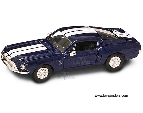 Yatming Road Signature - Shelby GT 500-KR Hard Top (1968, 1/43 scale diecast model car, Blue w/ Stripes) 94214BU