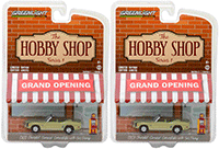 Show product details for Greenlight - The Hobbie Shop Series 1 | Chevrolet Camaro Convertible with Vintage Gas Pump (1969, 1/64 scale diecast model car, Green) 97010B/48