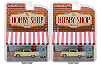 Show product details for Greenlight - The Hobby Shop Series 3 | Chevrolet® Bel Air® with Woman in Dress (1955, 1/64 scale diecast model car, Yellow) 97030B/48