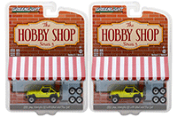 Show product details for Greenlight - The Hobby Shop Series 3 | Jeep® Wrangler YJ with Wheel and Tire Set (1991, 1/64 scale diecast model car, Yellow) 97030D/48