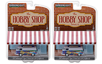Show product details for Greenlight - The Hobby Shop Series 4 | Volkswagen® Type 2 Panel Van with Surfboards (1971, 1/64 scale diecast model car, White/Blue) 97040C/48