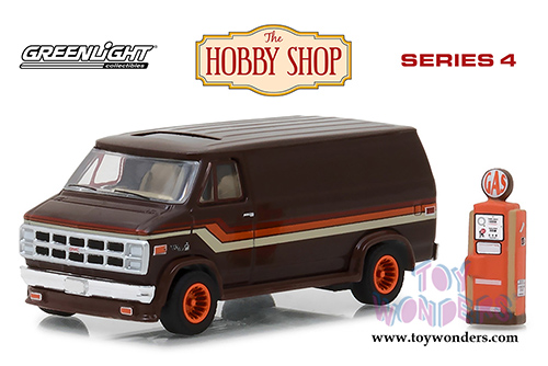Greenlight - The Hobby Shop Series 4 | GMC® Vandura Custom with Gas Pump (1978, 1/64 scale diecast model car, Brown) 97040D/48