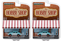 Show product details for Greenlight - The Hobby Shop Series 4 | Classic Volkswagen® Beetle with Backpacker (1/64 scale diecast model car, Turquoise/White) 97040F/48
