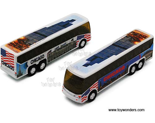 Chicago Coach Bus w/ Willis Tower, Soldier Field & Navy Pier (6" diecast model car, White) 9803CG