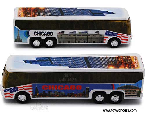 Chicago Coach Bus w/ Willis Tower, Soldier Field & Navy Pier (6" diecast model car, White) 9803CG