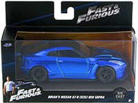 Show product details for Jada Toys Fast & Furious - Brian's Nissan GTR R35 Ben Sopra F8 "The Fate of the Furious" Movie (2009, 1/32 scale diecast model car, Primer Candy Blue) 98270