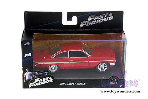 Jada Toys Fast & Furious - Dom's Chevy Impala F8 "The Fate of the Furious" Movie (1/32 scale diecast model car, Red) 98304