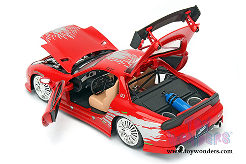 Jada Toys Fast & Furious - Dom's Mazda RX-7 F8 "The Fate of the Furious" Movie (1/24 scale diecast model car, Red) 98645