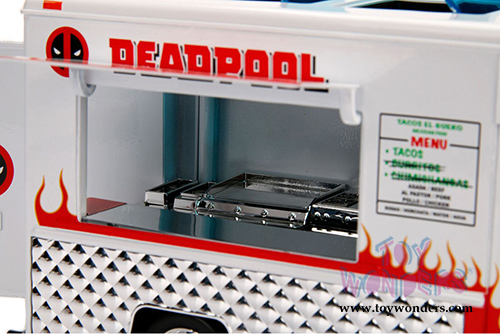 Jada Toys - Metals Die Cast | Taco Truck with Deadpool™ figure (1/24, diecast model car, White/Red) 99730