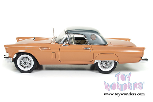 Auto World American Muscle - Ford Thunderbird Convertible w/ Removable Silver Bonnet 60th Anniversary edition (1957, 1/18 scale diecast model car, Coral Sand) AMM1106