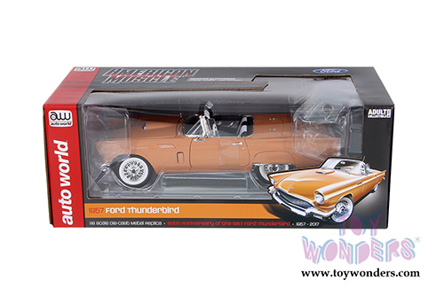 Auto World American Muscle - Ford Thunderbird Convertible w/ Removable Silver Bonnet 60th Anniversary edition (1957, 1/18 scale diecast model car, Coral Sand) AMM1106