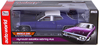 Show product details for Auto World - American Muscle | Plymouth Satellite Sebring Plus Hard Top (1971, 1/18 scale diecast model car, Purple) AMM1146