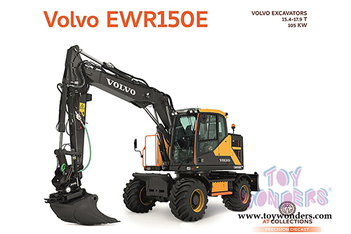 AT Collections - Volvo EWR150E Excavator with Steelwrist Tiltrotator and Mitas Twin Tires (1/32 scale diecast model car, Yellow/Black) AT3200101