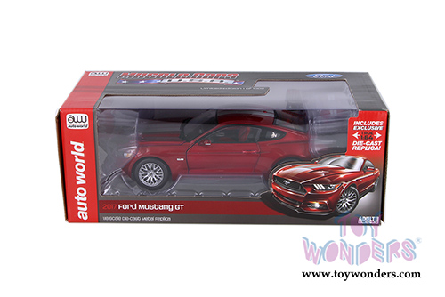 Auto World - Muscle Cars USA | 1/18 and 1/64 scale Ford Mustang GT Hard Top (2017, 1/18,1/64 scale diecast model car, Ruby Red Metallic) AW245