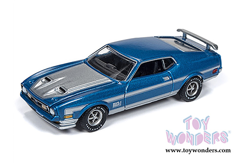 Auto World Premium - 2018 Release 4 | Ford Mustang Mach 1 (1972,1/64 scale diecast model car, Blue/Silver) AWSP016/24A