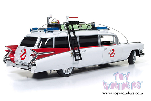 Auto World Silver Screen Machines - Ghostbuster Cadillac Ambulance Ecto-1 (1959, 1/18 scale diecast model car, White) AWSS118