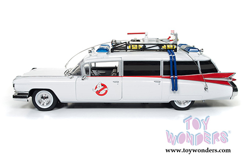 Auto World Silver Screen Machines - Ghostbuster Cadillac Ambulance Ecto-1 (1959, 1/18 scale diecast model car, White) AWSS118