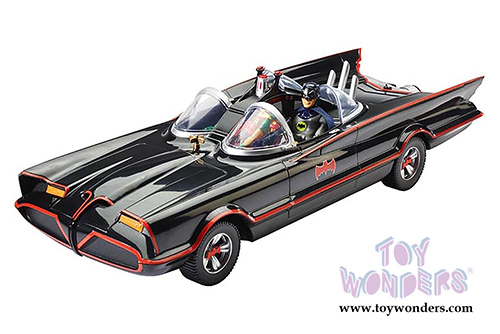 Mattel Hot Wheels Batman - Classic TV Series Batmobile with Batman and Robin Figures (1966, 1/18 scale diecast model car, Black) DJJ39