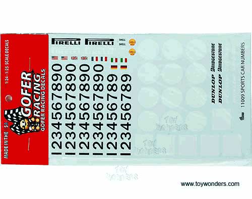 Decals - Sports Car Numbers for 1/24 Scale Vehicles  GR11009