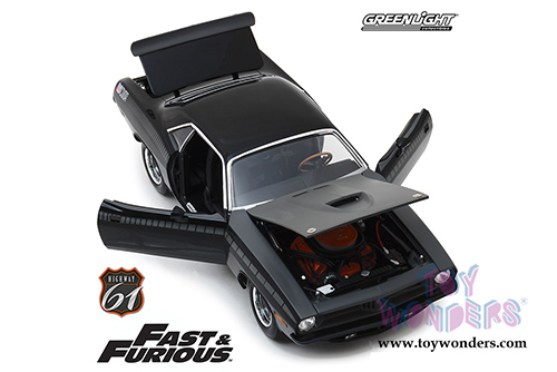 Greenlight Highway 61 - Fast & Furious | Letty's Custom Plymouth Barracuda Hard Top (1/18 scale diecast model car, Black/Gray) HWY18005